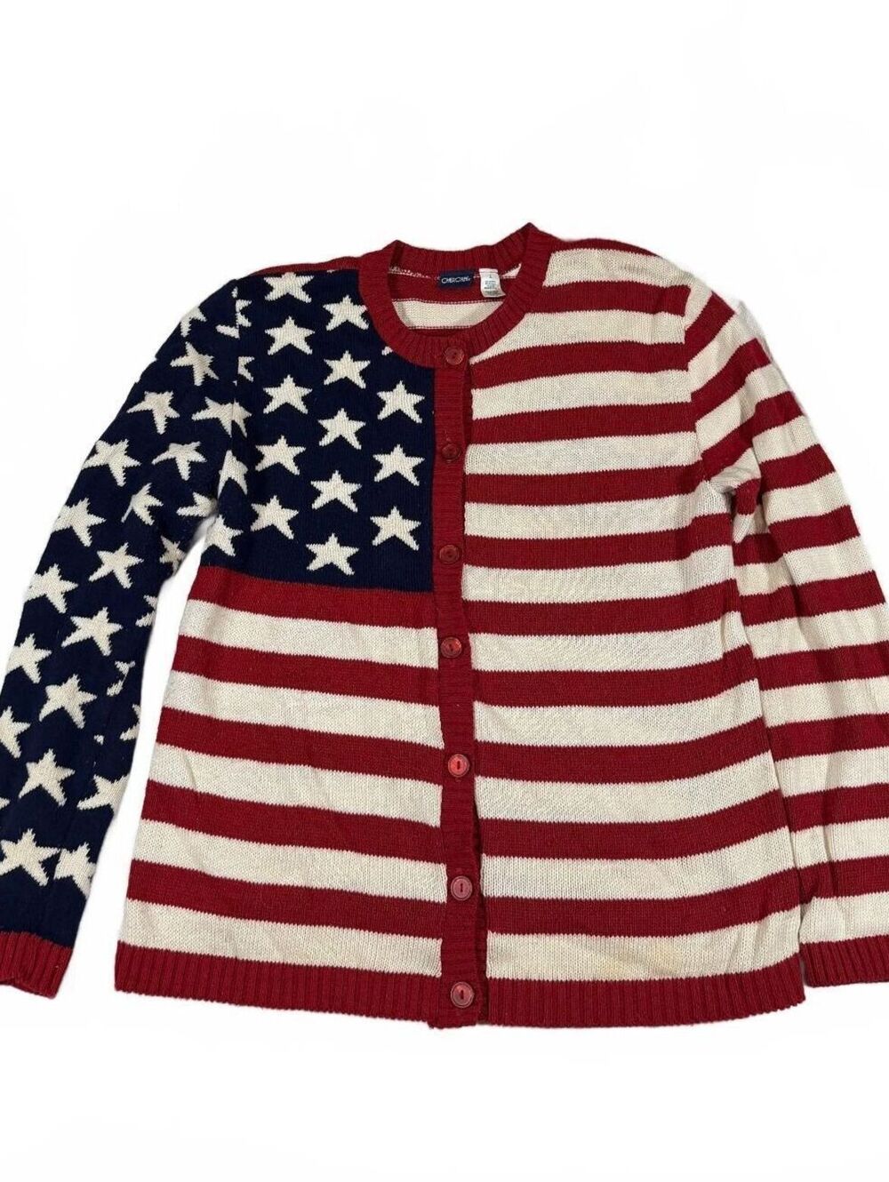 2000s Cherokee Cotton Blend American Flag Knit Cardigan Size L